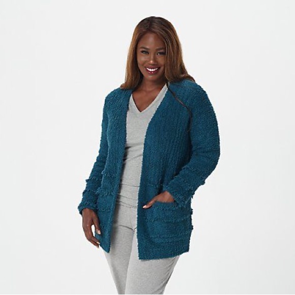 Barefoot Dreams CozyChic Boardwalk Cardigan in Deep Teal - Picture 10 of 10